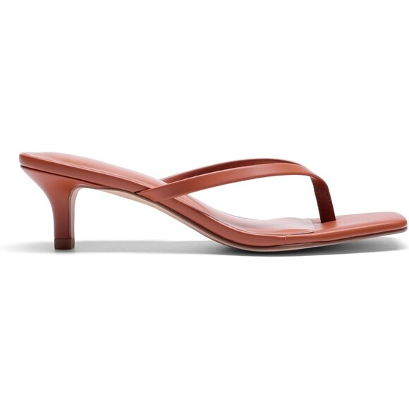 Dream Pairs Women Brown Faux Leather  Square Open Toe  Low Heels Sandals Shoes - Picture 2 of 8